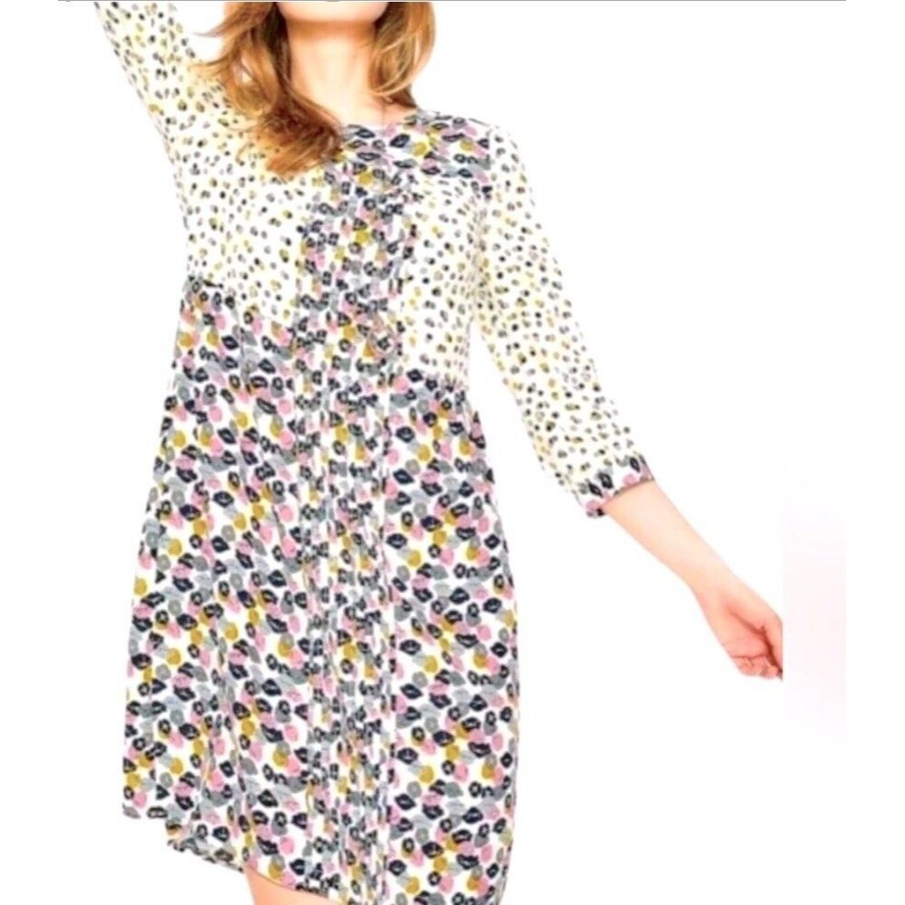 EUC Boden Hopscotch Ivory Poppy Meadow Dress Size US 6R Pink Navy